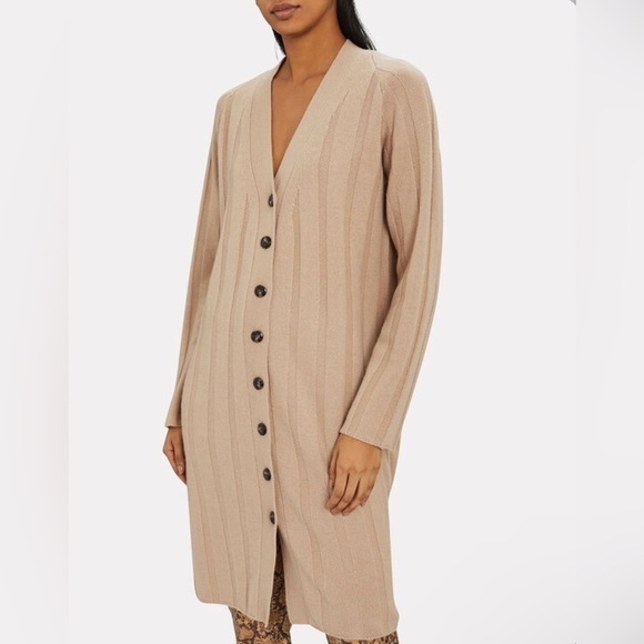 SABLYN Cory Cashmere Ribbed Knit Button Front Duster Cardigan in Caramel - Picture 5 of 12